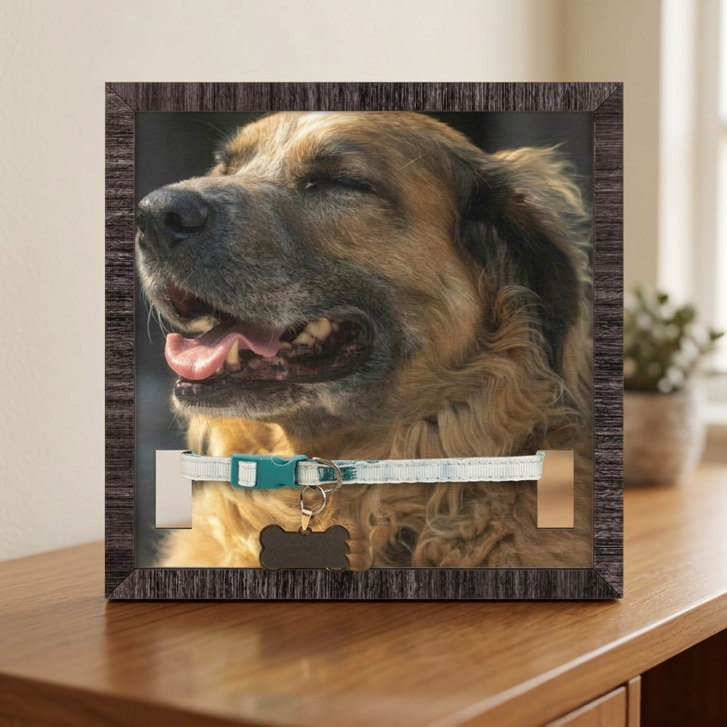 The Story Plaque displayed on a wood console table in a warm home interior