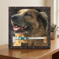 The Story Plaque displayed on a wood console table in a warm home interior